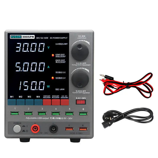 SUGON 3005PM 30V 5A Fuente de alimentación de CC digital ajustable 6 puertos USB Fuente de alimentación de banco de laboratorio Regulador de voltaje estabilizado Interruptor de máquina