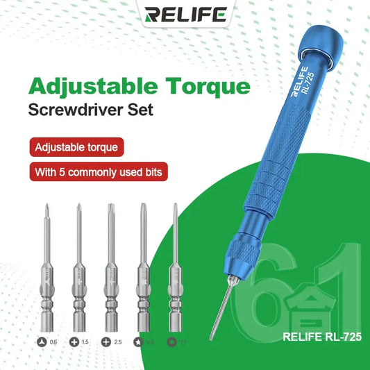 Juego de destornilladores de torque ajustable RELIFE para desmontaje y reparación de iPhone 17 y teléfonos Android, herramienta de reparación con punta magnética de acero de aleación