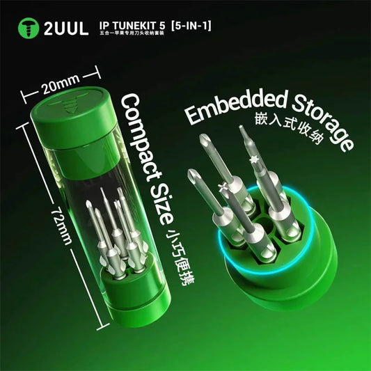 Kit de puntas de destornillador 2UUL SD25 IP TUNEKIT 5 para reparación de teléfonos móviles, con puntas pentalobe, Phillips, tri-point y de cruz convexa 4IP