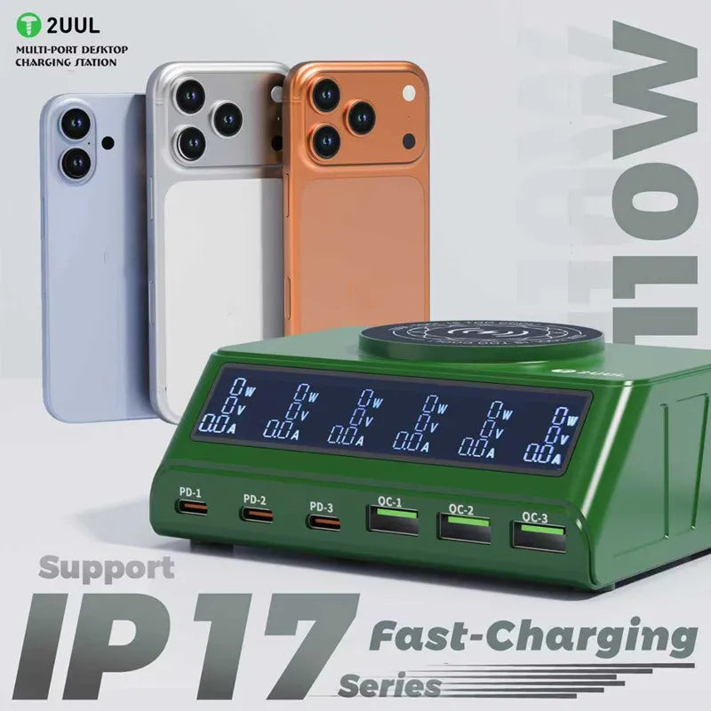 2UUL PC11 110W Desktop Multi-Port Charger with Magnetic Wireless Fast Charging for IP17 Series & Multi-Device Repair Tools