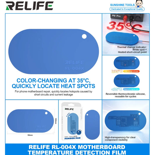 Película térmica RELIFE RL-004X de 35 °C para detección de cortocircuitos en placas base