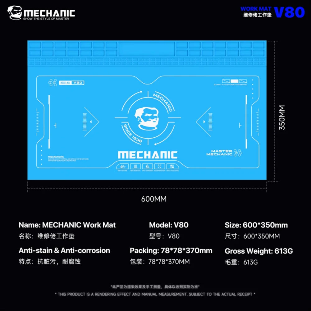 MECHANIC V80 Silicone Repair Work Mat with Parts Storage, 600 × 350mm
