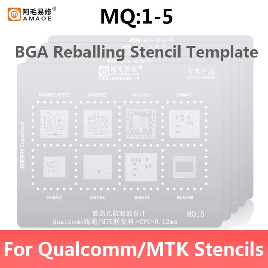 Plantilla para reballing BGA de CPU y RAM AMAOE MU1-5 MQ1-5 RAM1-2 (0,12 mm)