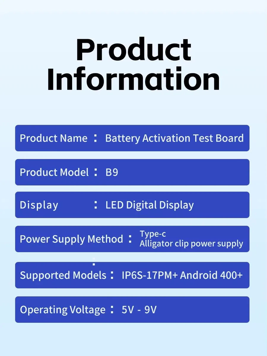 JTX B9 Placa de activación de batería de 5V-9V para modelos Ip 6s-17PM Android 400 para herramientas de reparación de teléfonos móviles