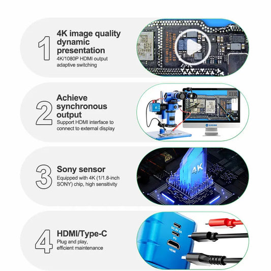 RELIFE MC2 Multímetro multifunción con cámara, pantalla doble y visualización sincrónica, salida HDMI 4K/1080P con conmutación adaptativa, herramienta de reparación