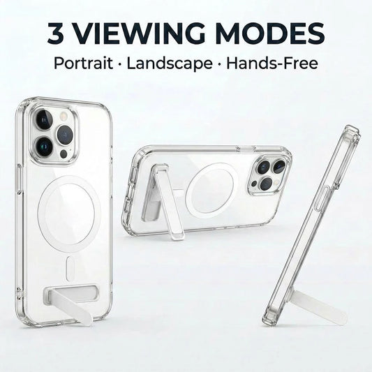 Clear Magnetic Wireless Case with Kickstand for iPhone 11 Pro Max Mini 14 13 17 12 15 16 Series Mobile Phone Shell with Holder