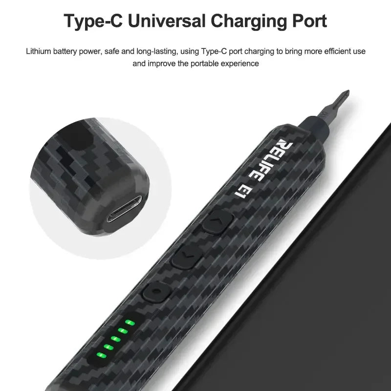RELIFE E1 Carbon Fiber Electric Screwdriver Set 12 S2 Steel Bits Reverse Steering Design 5-speed Adjustable Repair Tool