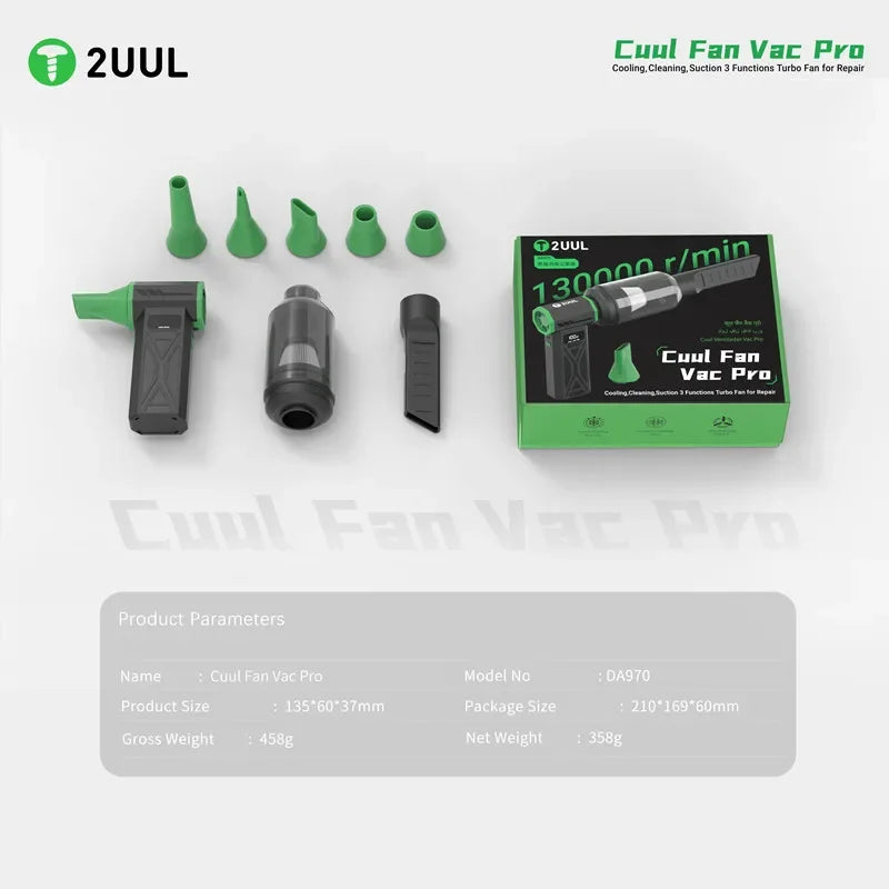 2UUL DA97 DA970 Cuul Fan Vac Pro Portable Air Blower 130000r/min 3 in 1 Mobile Phone Repair Cooling Cleaning Suction Turbo Fan