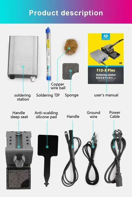 Estación de soldadura OSS T12-X PLUS Soldador electrónico con puntas T12 para herramientas de soldadura y reparación de placas de circuito impreso y placas de teléfonos móviles