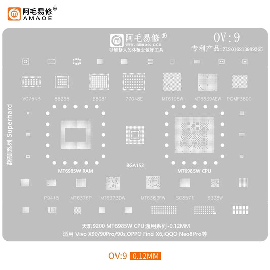 Juego de plantillas para reballing BGA AMAOE OV1-OV9 / OP1-OP2 para OPPO y VIVO