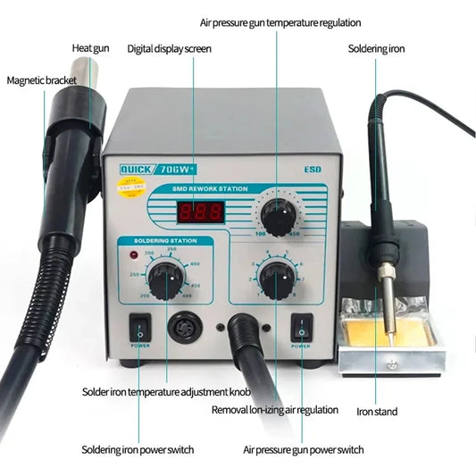 QUICK 706W+ Tools Soldering Station Welding Machine Hot Air Soldering Iron Heat Rework Station Tool Kit Cell Fabric Separator