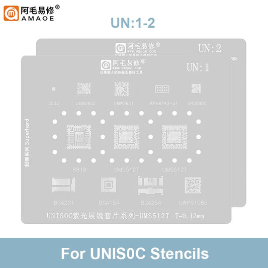 Plantilla de reballing BGA AMAOE UN1 / UN2 UNISOC para UMS512T UMS9230H