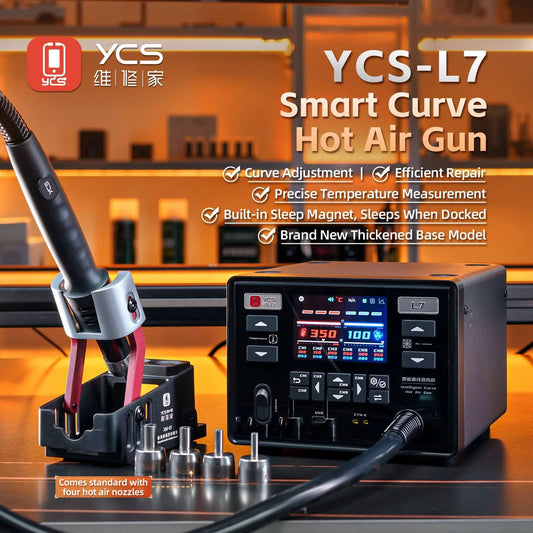 YCS L7 Smart Curve Hot Air Rework Station 1400W Auto Sleep Heat Gun with 4 Nozzles for Phone PCB BGA IC Desoldering Repair Tools