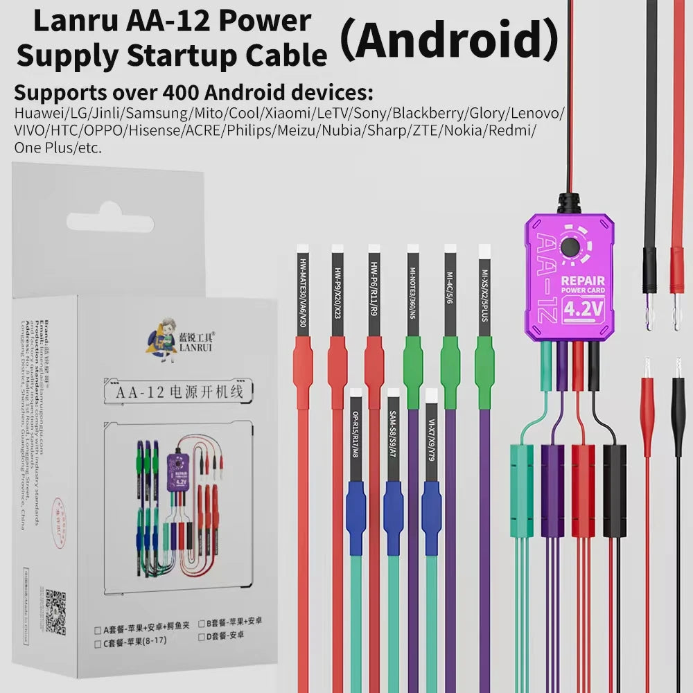 Lanrui AA-12 Power Supply Startup Cable,Android Phone iPhxne Series Supported Power Cable with Original Battery Connector Clip