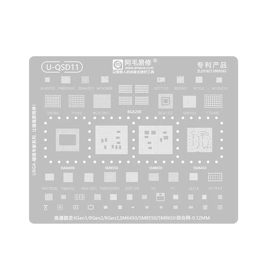 Plantilla de reballing BGA AMAOE U-QSD11 Snapdragon SM6450 SM8550 SM8650