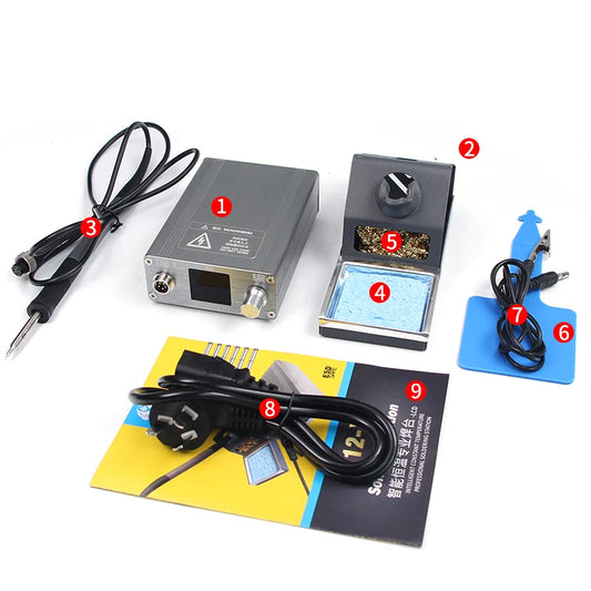 Estación de soldadura electrónica OSS T12-X PLUS con puntas T12 para reparación de PCB y soldadura de placas de teléfonos móviles.