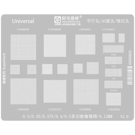 Malla universal para reballing de BGA AMAOE (paso de 0,3 mm a 2,0 mm)