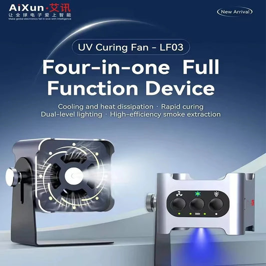 Ventilador de curado UV AIXUN LF03 con protección de apagado automático, lámpara UV de 10 W, ventilador de refrigeración de 16 000 RPM y luz LED de dos niveles para reparación de teléfonos