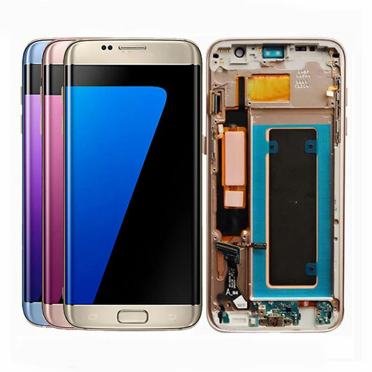 SUPER AMOLED With Frame For Samsung Galaxy Display S7 Edge G935F LCD Burn-in Shadow Lcd Touch Screen Digitizer Repair Parts