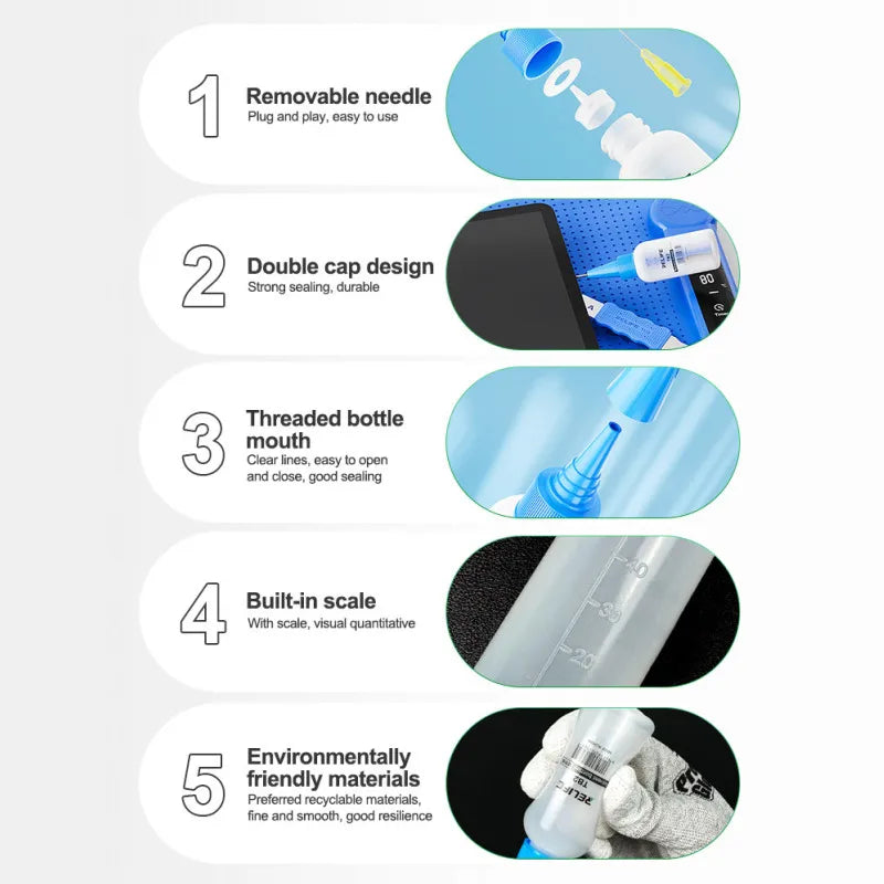 RELIFE TB2 50ml Anti-Static Solvent Bottle Removable Needle Anti-corrosion Anti-side Leakage Strong Sealing Double Cap Bottle