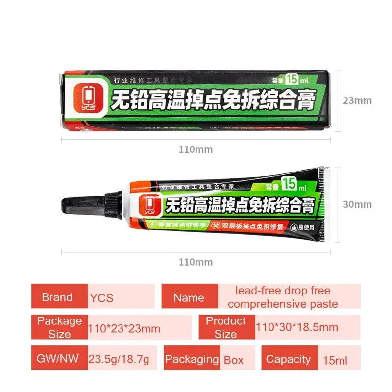 YCS Lead-free Drop Free Comprehensive Paste for Cellphone Welding Repair Free Disassembly Less Residue No Cleaning Repair Flux