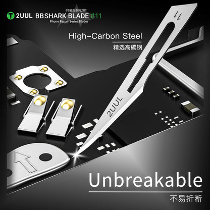 2UUL DA18 SHARK BLADE#11 100PCS Easy Tear Design Quick Access for Mobile Phone Repair Disassembly Cutting Blade Tool