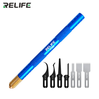 RELIFE TK5 8-in-1 Multi-Function Blade Set for Mobile Phone Repair Motherboard PCB IC CPU Adhesive Removal Pry Tool Cutting Tool