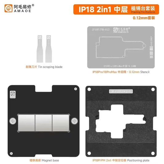 Plantilla y placa de reballing para circuito integrado dúo AMAOE IP18