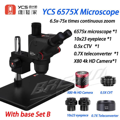 YCS Repairer YCS-6575X Trinocular Microscope 6.5x-75x times continuous zoom mobile phone repair equipment