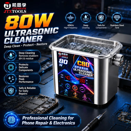 JTX C80 Ultrasonic Cleaner 1.2L for Mobile Phone Repair Camera Motherboard Tweezer Soldering Iron Tip Components Cleaning Tool