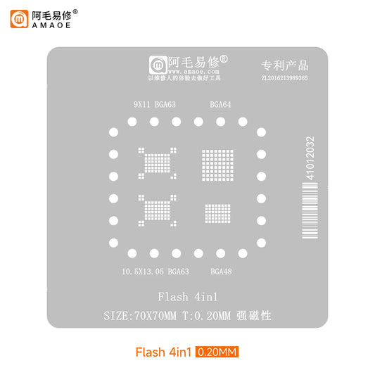 Kit de plataforma magnética 4 en 1 para reballing de memoria flash AMAOE BGA63 / BGA64 / BGA48
