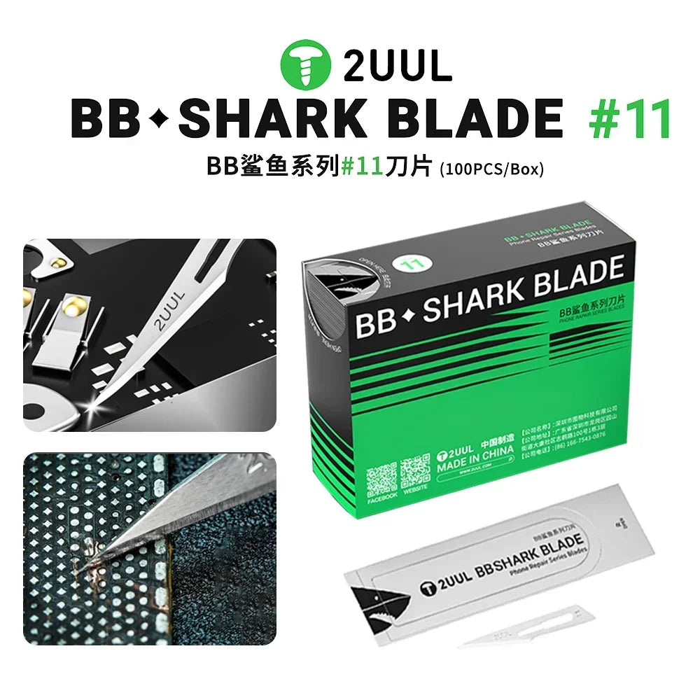 2UUL DA18 SHARK BLADE#11 100PCS Easy Tear Design Quick Access for Mobile Phone Repair Disassembly Cutting Blade Tool