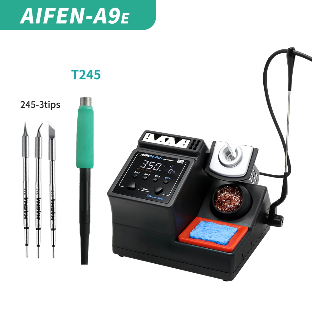 Estación de soldadura AIFEN A9E compatible con puntas originales para cautín y mangos 210/245/115, con control de temperatura y estación de retrabajo con aire caliente
