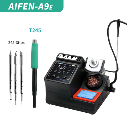 Estación de soldadura AIFEN A9E compatible con puntas originales para cautín y mangos 210/245/115, con control de temperatura y estación de retrabajo con aire caliente