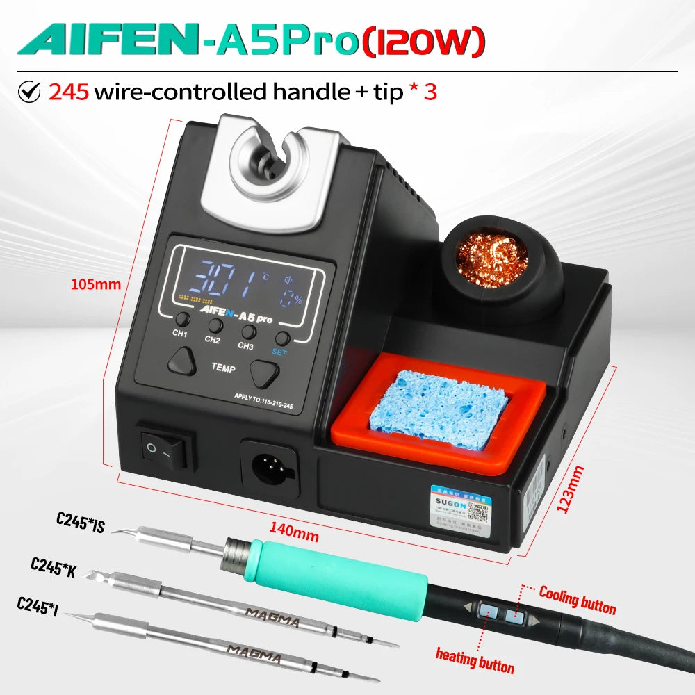 AIFEN A5Pro 120W Soldering Station Wire-Controlled Handle 245/210/115 Electronics Soldering Iron Rework Station BGA Repair Tools