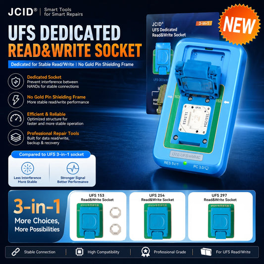 Zócalo de lectura y escritura JCID UFS 153 254 297 compatible con programador U70, herramienta para reparación de chips de memoria de teléfono