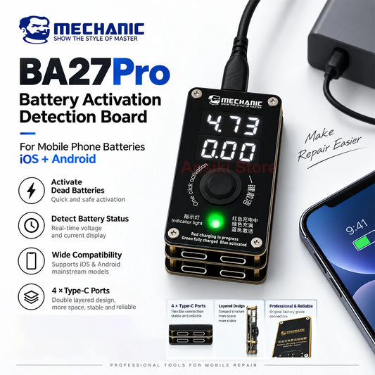 Placa de detección de activación de carga de batería MECHANIC BA27 Pro para batería de teléfono iOS Android Herramientas de prueba de activación con un solo clic