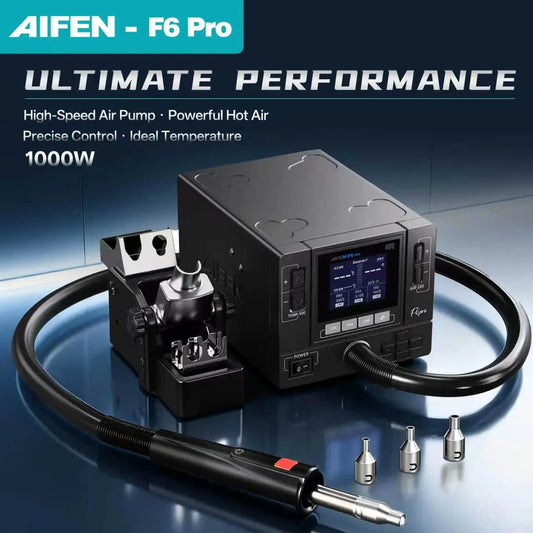 Estación de retrabajo BGA AIFEN F6PRO con pistola de aire caliente de 1000 W, pantalla digital, boquilla curva, soldadura, reparación y desoldado