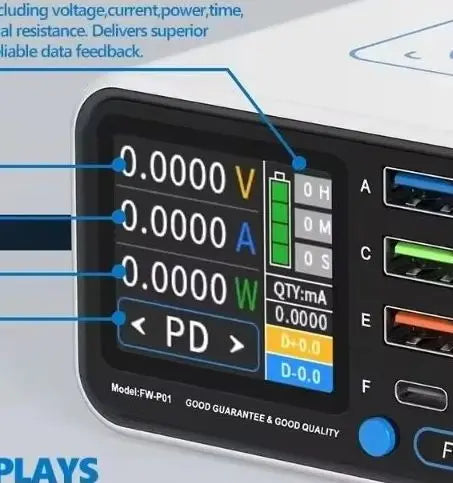 FORWARD FW-P01 Cargador rápido inteligente multipuerto de 65 W con carga inalámbrica, estación de carga USB tipo C de 5 A para teléfono, cargador de escritorio y herramientas