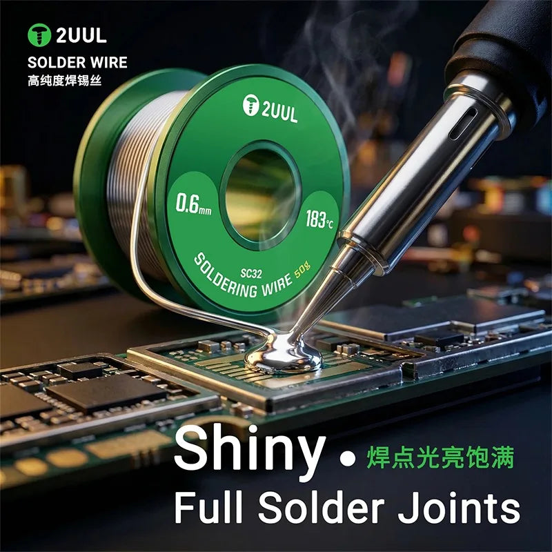 2UUL Solder Wire High Purity 0.3mm 0.6mm 50g Fast Melting Shiny Solder Joints for Mobile Phone BGA Computer Repair