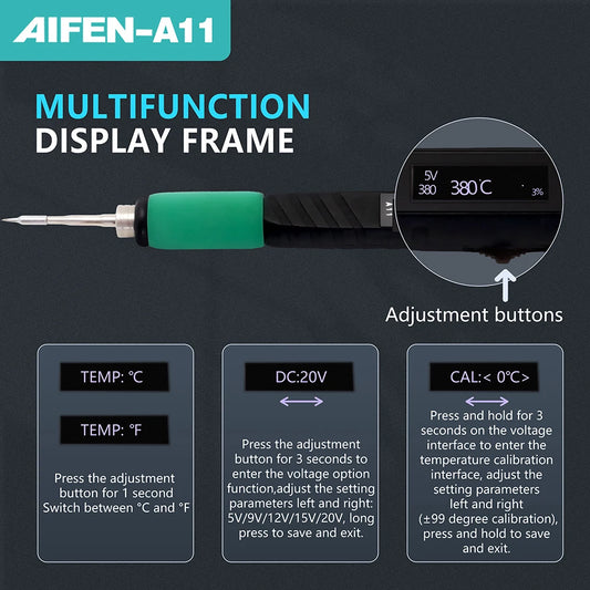 Estación de soldadura portátil AIFEN A11, soldador eléctrico, calentamiento rápido en 2 segundos, recargable por USB para reparación electrónica, mango C210