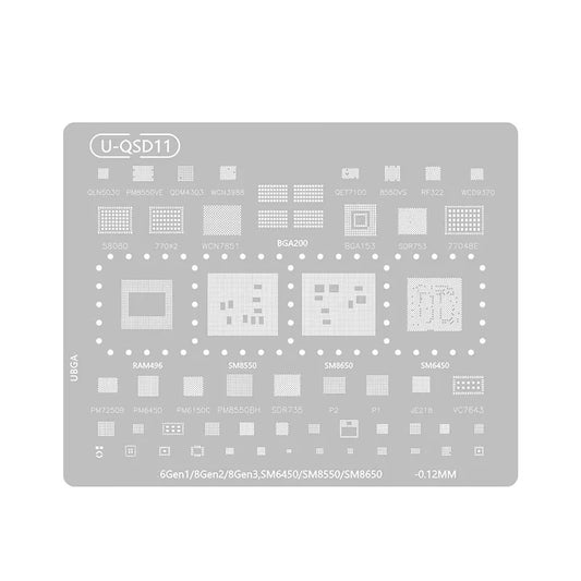Plantilla de reballing BGA AMAOE U-QSD11 Snapdragon SM6450 SM8550 SM8650