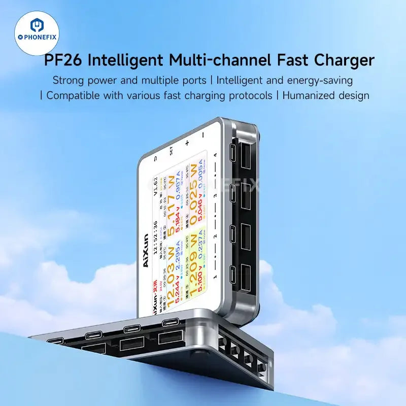 AiXun PF26 260W 8 Ports Multi-channel Charger Smart Digital Display USB Charging Deck for Mobile Phone Tablet PC Smart Device