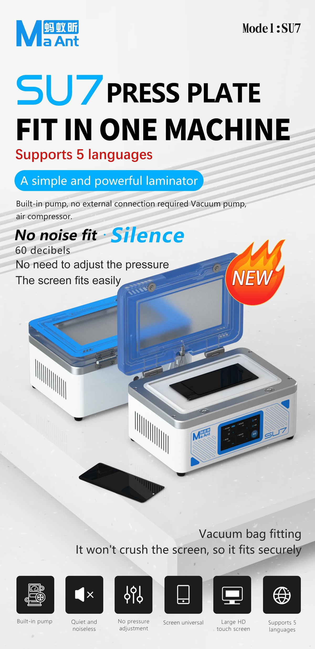 Opciones de laminadora y eliminadora de burbujas para LCD MAANT SU7/T8