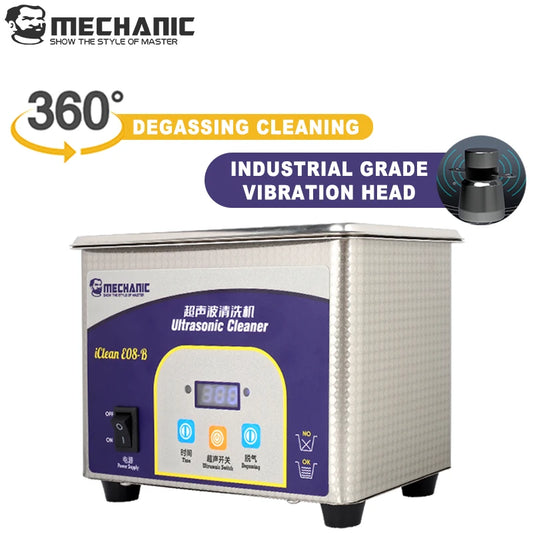 Limpiador ultrasónico MECHANIC IClean-E08B de 0,8 L y 80 W, máquina de limpieza de alta frecuencia para lavar placas base, lentes y herramientas de reparación de teléfonos móviles