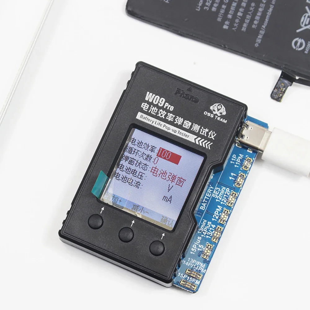 OSS W09 Pro V3 Herramienta de reparación de ventana emergente de salud de batería para iPhone 11 12 13 14 15 Kit de instrumento de reparación de restablecimiento de datos de duración de batería IC de teléfono