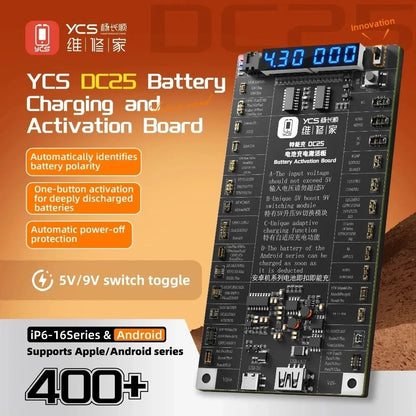 YCS DC25 Battery Activation Board 5V/9V for iPhone Android Phone Repair Auto Polarity USB Type-C Charging Board