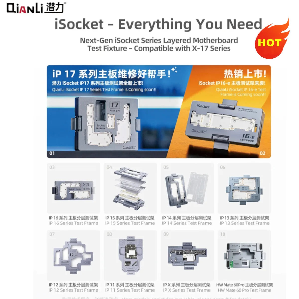 QIANLI ISocket 4IN1 for iPhone X 11 12 13 14 15 16 17 Pro Max Motherboard Test Fixture Double-deck Motherboard Function Tester