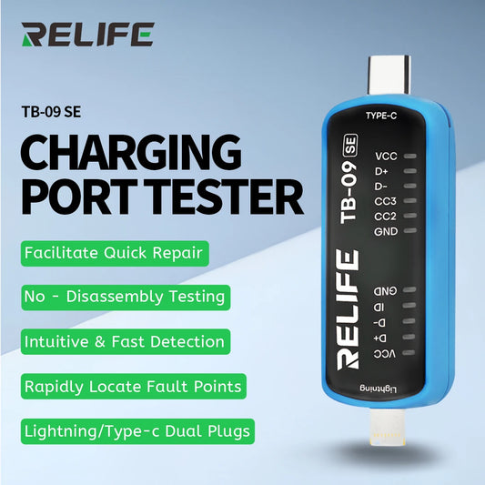 RELIFE TB-09 SE Simple Tail Insertion Tester Rapidly Locate Fault Points Lightning/Type-c Dual Plugs Fault Testing Tool