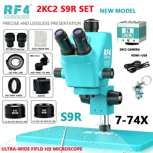 RF4 S9R 7-74X Trinocular Microscope Kit Options